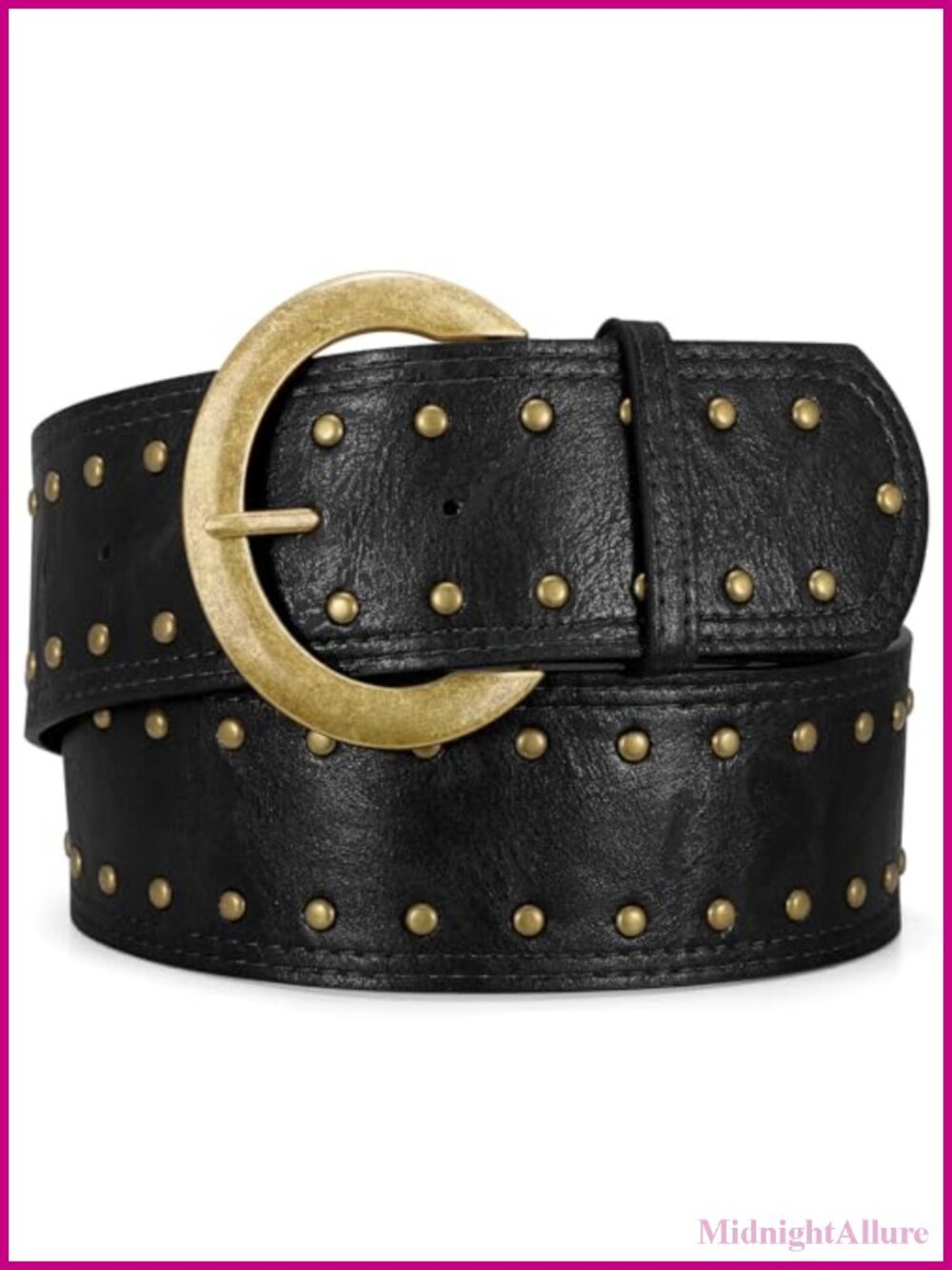 Wide Chunky Faux Leather Belt Western Boho Studded Waist Belt for Dresses